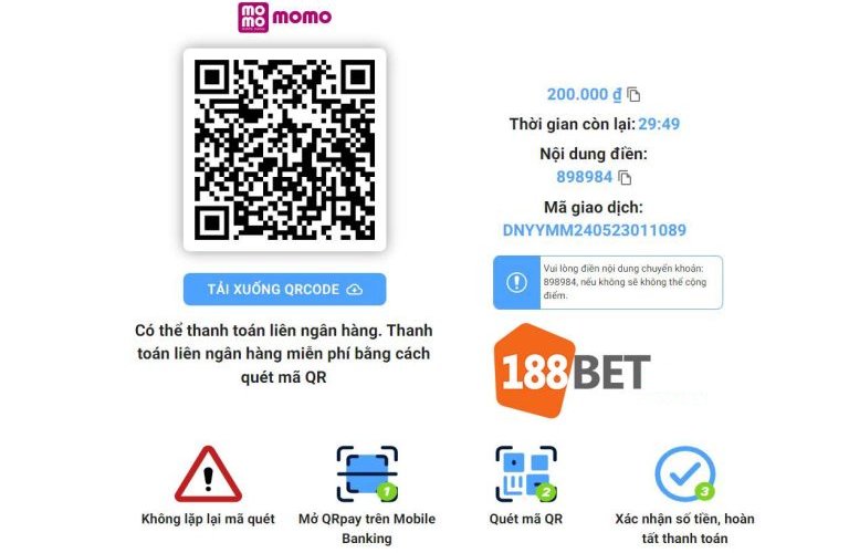 Thao tác nạp tiền 188BET với các chú ý quan trọng 